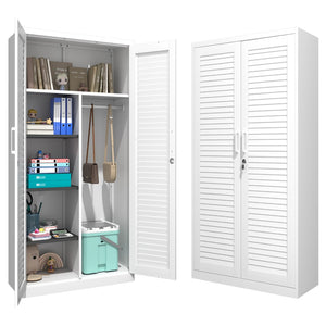 English Elm Metal Tall Utility Cabinet with Locking Doors Wheels and Hanging Rod for Garage White T3625P538115