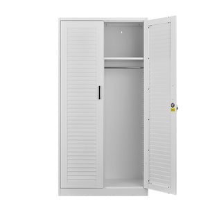 English Elm Metal Tall Utility Cabinet with Locking Doors Wheels and Hanging Rod for Garage White T3625P538115