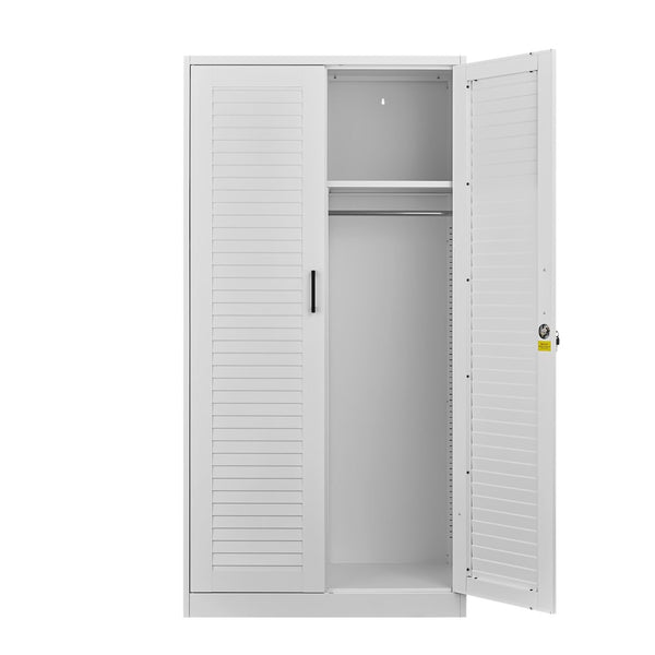English Elm Metal Tall Utility Cabinet with Locking Doors Wheels and Hanging Rod for Garage White T3625P538115