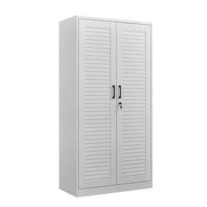 English Elm Metal Tall Utility Cabinet with Locking Doors Wheels and Hanging Rod for Garage White T3625P538115