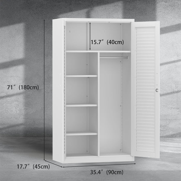 English Elm Metal Tall Utility Cabinet with Locking Doors Wheels and Hanging Rod for Garage White T3625P538115