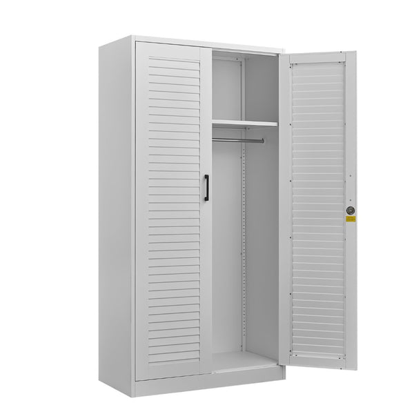 English Elm Metal Tall Utility Cabinet with Locking Doors Wheels and Hanging Rod for Garage White T3625P538115