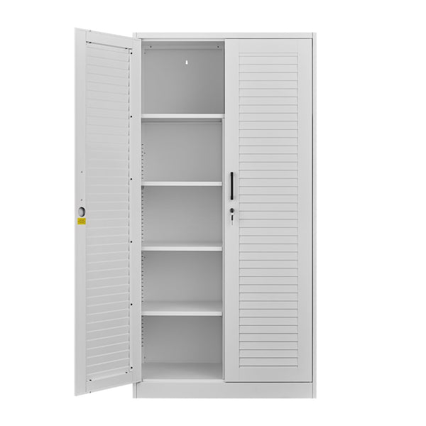 English Elm Metal Tall Utility Cabinet with Locking Doors Wheels and Hanging Rod for Garage White T3625P538115