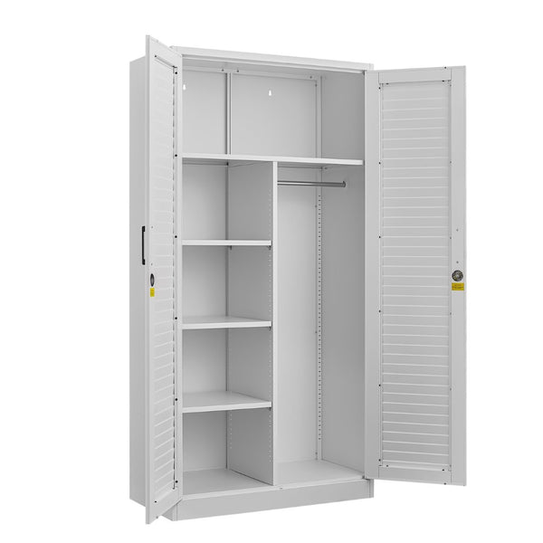 English Elm Metal Tall Utility Cabinet with Locking Doors Wheels and Hanging Rod for Garage White T3625P538115