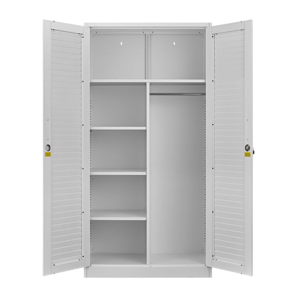 English Elm Metal Tall Utility Cabinet with Locking Doors Wheels and Hanging Rod for Garage White T3625P538115