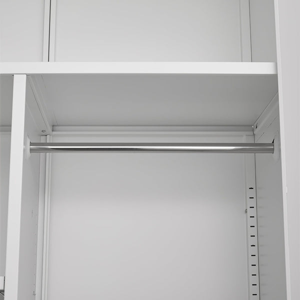 English Elm Metal Tall Utility Cabinet with Locking Doors Wheels and Hanging Rod for Garage White T3625P538115