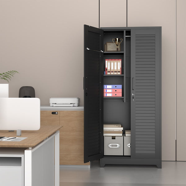 English Elm Metal Tall Utility Cabinet with Locking Doors Wheels and Hanging Rod for Garage T3625P538116