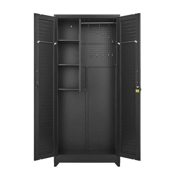 English Elm Metal Tall Utility Cabinet with Locking Doors Wheels and Hanging Rod for Garage T3625P538116