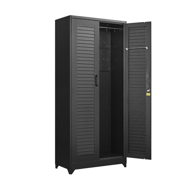 English Elm Metal Tall Utility Cabinet with Locking Doors Wheels and Hanging Rod for Garage T3625P538116