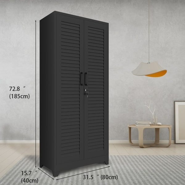 English Elm Metal Tall Utility Cabinet with Locking Doors Wheels and Hanging Rod for Garage T3625P538116
