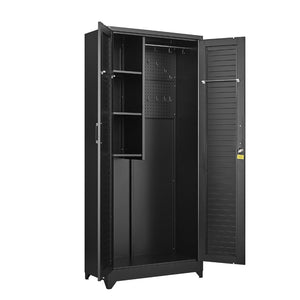 English Elm Metal Tall Utility Cabinet with Locking Doors Wheels and Hanging Rod for Garage T3625P538116