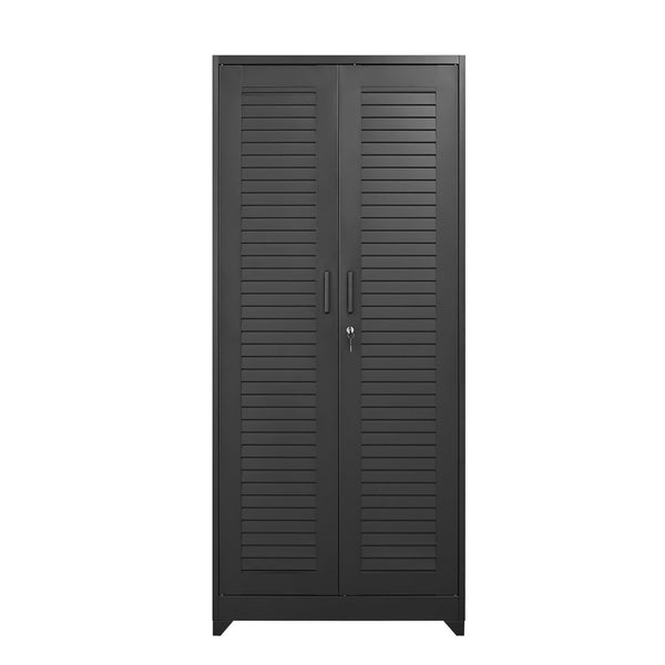 English Elm Metal Tall Utility Cabinet with Locking Doors Wheels and Hanging Rod for Garage T3625P538116