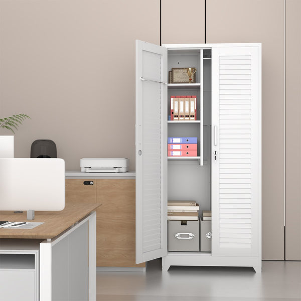 English Elm Metal Tall Utility Cabinet Freestanding Steel Storage with Locking Doors and Rolling Wheels T3625P538117