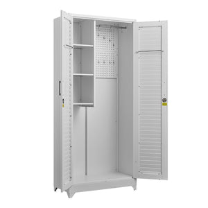English Elm Metal Tall Utility Cabinet Freestanding Steel Storage with Locking Doors and Rolling Wheels T3625P538117