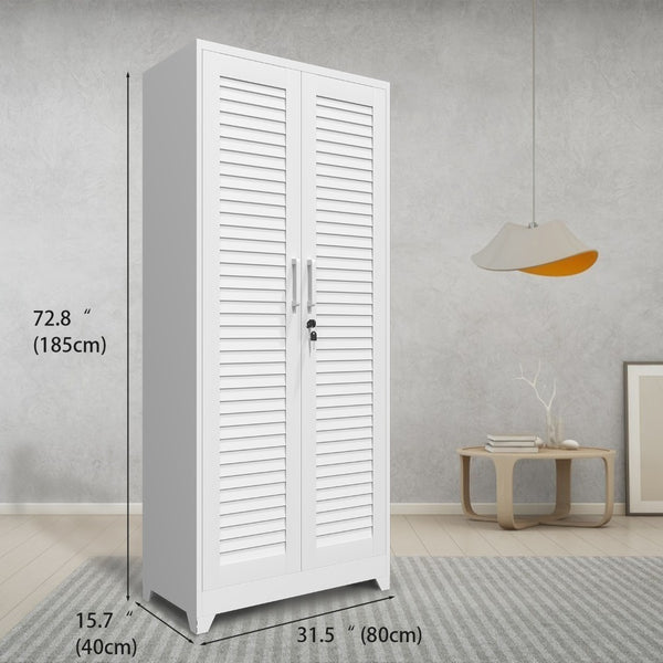 English Elm Metal Tall Utility Cabinet Freestanding Steel Storage with Locking Doors and Rolling Wheels T3625P538117