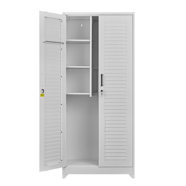 English Elm Metal Tall Utility Cabinet Freestanding Steel Storage with Locking Doors and Rolling Wheels T3625P538117