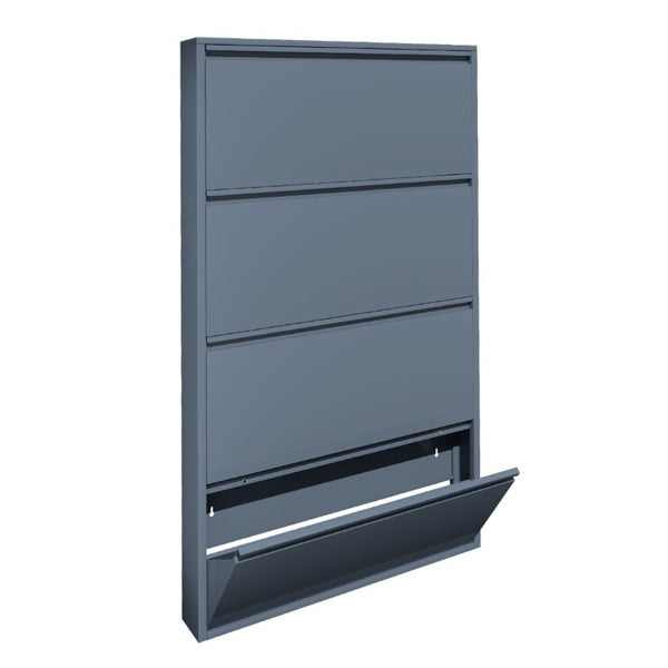 English Elm Metal Wall Mounted Shoe Cabinet with Four Flip Down Drawers Slim Entryway Steel T3625P543815