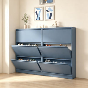 English Elm Metal Wall Mounted Slim Shoe Cabinet with Three Flip Down Doors for Entryway Storage T3625P543827