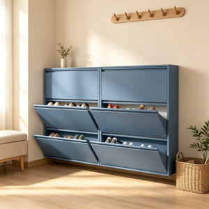 English Elm Metal Wall Mounted Slim Shoe Cabinet with Three Flip Down Doors for Entryway Storage T3625P543827