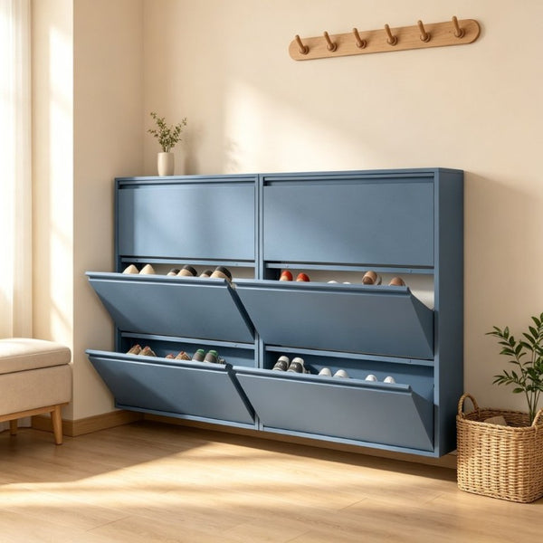English Elm Metal Wall Mounted Slim Shoe Cabinet with Three Flip Down Doors for Entryway Storage T3625P543827