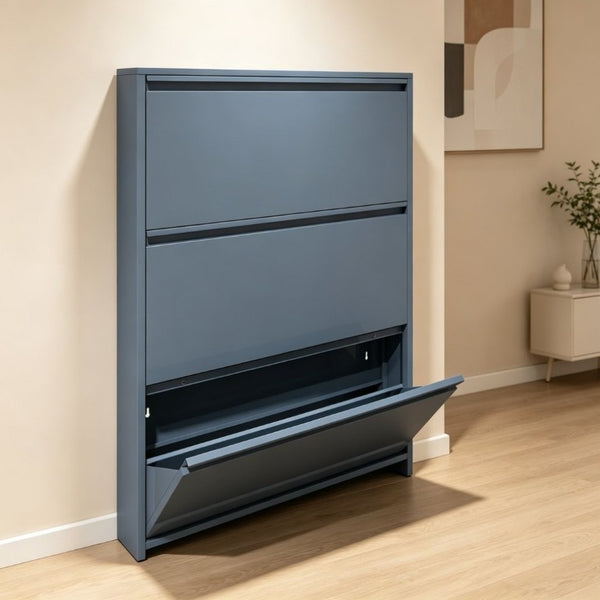 English Elm Metal Wall Mounted Slim Shoe Cabinet with Three Flip Down Doors for Entryway Storage T3625P543827