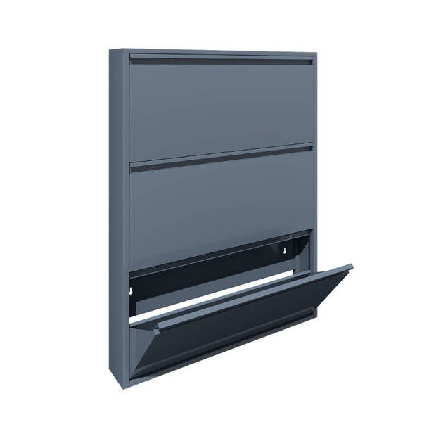 English Elm Metal Wall Mounted Slim Shoe Cabinet with Three Flip Down Doors for Entryway Storage T3625P543827