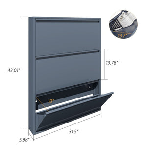English Elm Metal Wall Mounted Slim Shoe Cabinet with Three Flip Down Doors for Entryway Storage T3625P543827