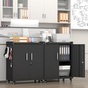 English Elm Heavy-Duty Steel Rolling Lockable Cabinet with Casters Adjustable Shelves and Side Hooks T3625P552983