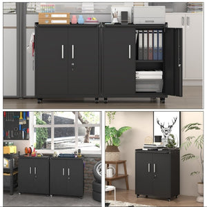 English Elm Heavy-Duty Steel Rolling Lockable Cabinet with Casters Adjustable Shelves and Side Hooks T3625P552983