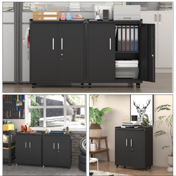 English Elm Heavy-Duty Steel Rolling Lockable Cabinet with Casters Adjustable Shelves and Side Hooks T3625P552983