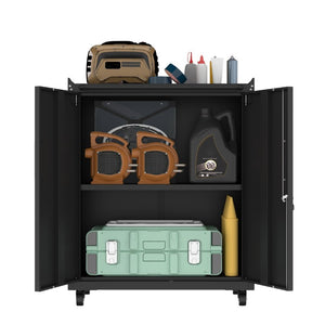 English Elm Heavy-Duty Steel Rolling Lockable Cabinet with Casters Adjustable Shelves and Side Hooks T3625P552983