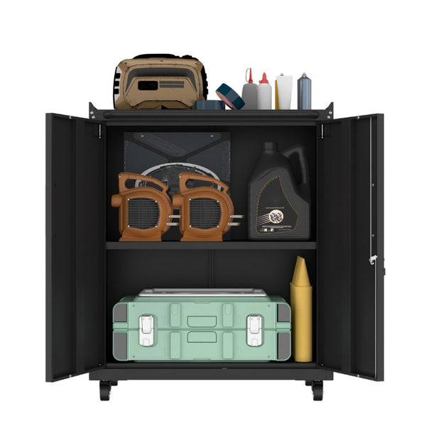 English Elm Heavy-Duty Steel Rolling Lockable Cabinet with Casters Adjustable Shelves and Side Hooks T3625P552983