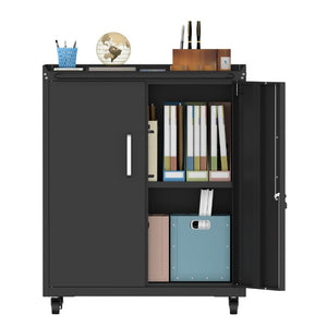 English Elm Heavy-Duty Steel Rolling Lockable Cabinet with Casters Adjustable Shelves and Side Hooks T3625P552983