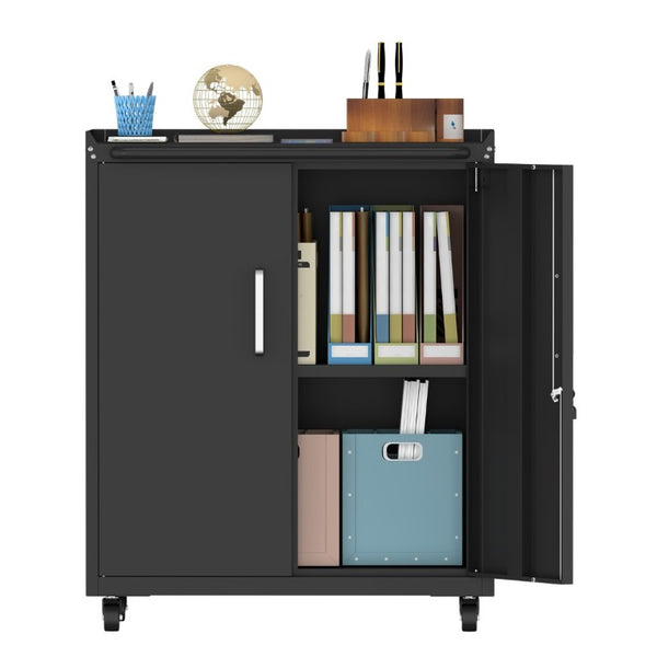 English Elm Heavy-Duty Steel Rolling Lockable Cabinet with Casters Adjustable Shelves and Side Hooks T3625P552983