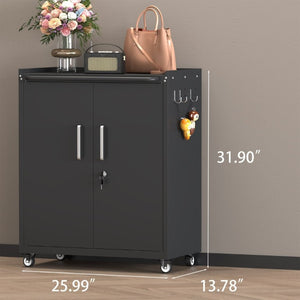 English Elm Heavy-Duty Steel Rolling Lockable Cabinet with Casters Adjustable Shelves and Side Hooks T3625P552983