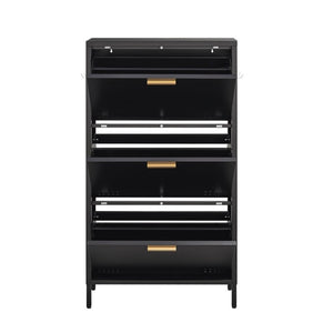 English Elm Classic Steel Tilt Out Shoe Cabinet Slim Entryway Organizer with Side Hooks and Ventilated Doors Black T3625P553006
