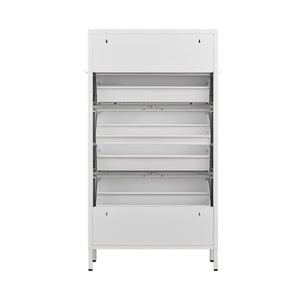 English Elm Classic Steel Tilt Out Shoe Cabinet Slim Entryway Organizer with Side Hooks and Ventilated Doors White T3625P553009