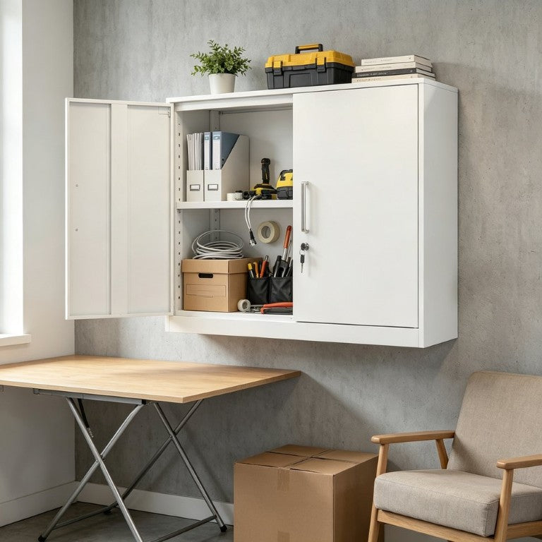 English Elm Locking Steel Wall Cabinet Floating Garage Storage with Adjustable Shelf and Keyed Door T3625P574609