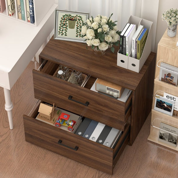 English Elm 28.5 Inch Dark Walnut Lateral File Cabinet with Printer Stand and Hanging Storage T3625P596090