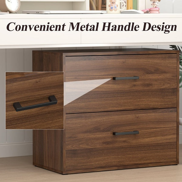 English Elm 28.5 Inch Dark Walnut Lateral File Cabinet with Printer Stand and Hanging Storage T3625P596090