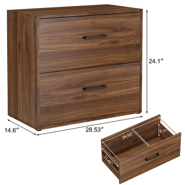English Elm 28.5 Inch Dark Walnut Lateral File Cabinet with Printer Stand and Hanging Storage T3625P596090