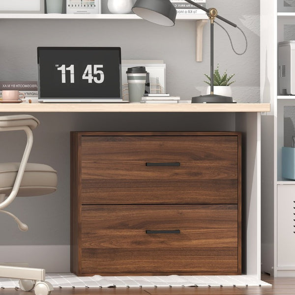English Elm 28.5 Inch Dark Walnut Lateral File Cabinet with Printer Stand and Hanging Storage T3625P596090