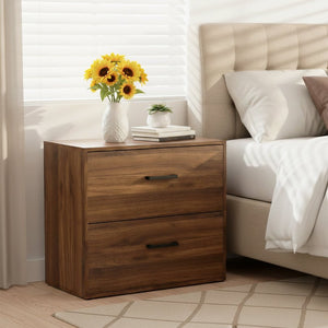 English Elm 28.5 Inch Dark Walnut Lateral File Cabinet with Printer Stand and Hanging Storage T3625P596090