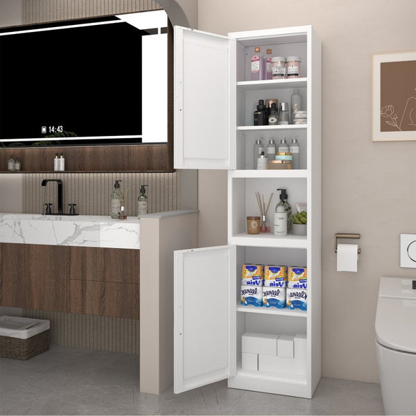 English Elm 67 Inch Slim Steel Linen Tower Cabinet with Magnetic Doors and Adjustable Shelves T3625P596100