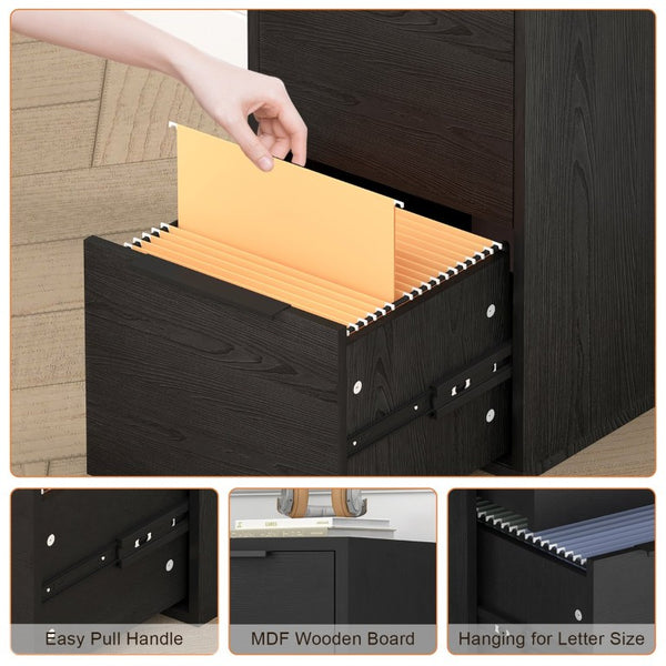 English Elm 24 Inch 2-Drawer Vertical File Cabinet Warm Wood Grain Finish for Home Office Use Black T3625P596678