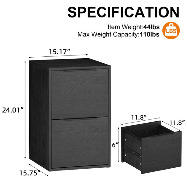 English Elm 24 Inch 2-Drawer Vertical File Cabinet Warm Wood Grain Finish for Home Office Use Black T3625P596678