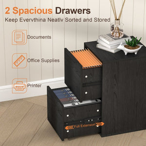 English Elm 24 Inch 2-Drawer Vertical File Cabinet Warm Wood Grain Finish for Home Office Use Black T3625P596678