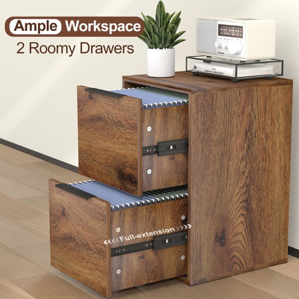 English Elm 24 Inch 2-Drawer Vertical File Cabinet Warm Wood Grain Finish for Home Office Use Dark Brown T3625P596771