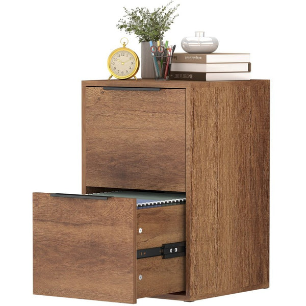 English Elm 24 Inch 2-Drawer Vertical File Cabinet Warm Wood Grain Finish for Home Office Use Brown T3625P596806