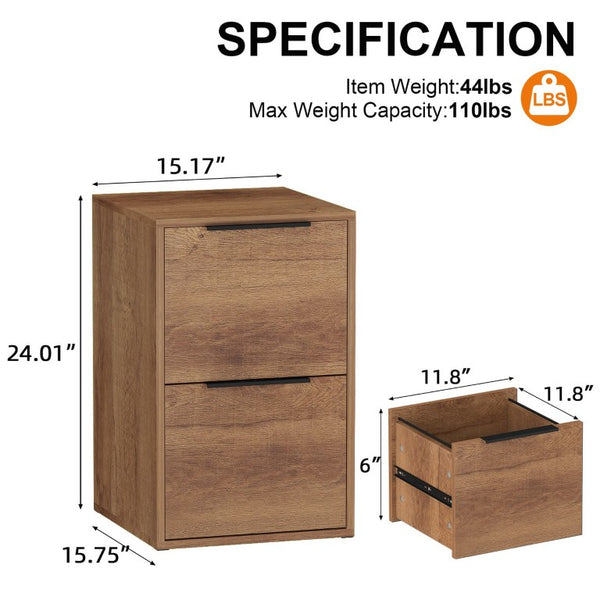 English Elm 24 Inch 2-Drawer Vertical File Cabinet Warm Wood Grain Finish for Home Office Use Brown T3625P596806